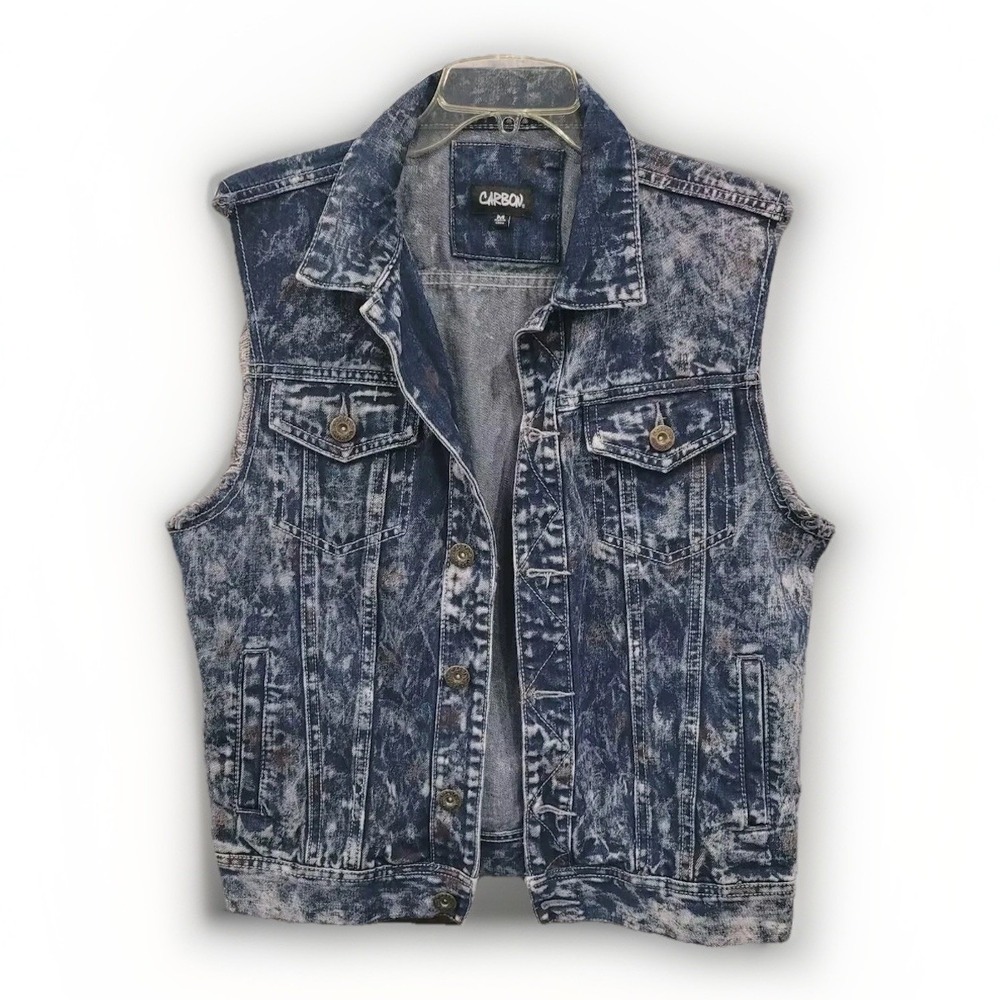 Carbon Women's Distressed Denim Vest Size Medium Stars Print
